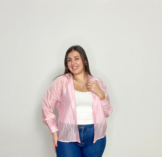 Camisa Margot Rosa Semitransparente